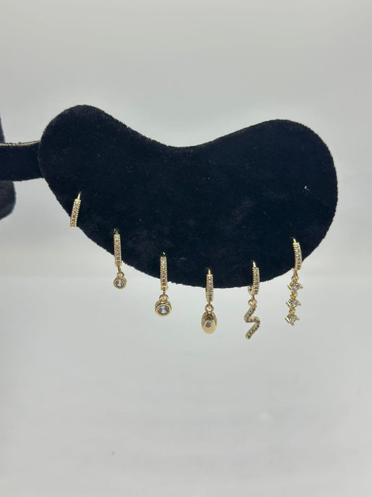 Tek Taş Sallantı Detay Set Küpe (Çelik)