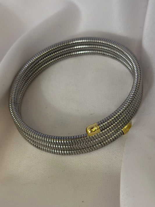 Tırtık Plaka Ve Çift Renk Detay Kelepçe Bileklik (Çelik)