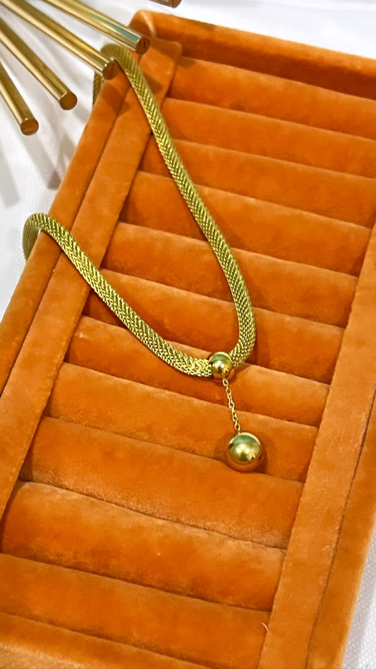 Topçuk Detaylı Çelik Kolye (45cm) Ayarlamalı