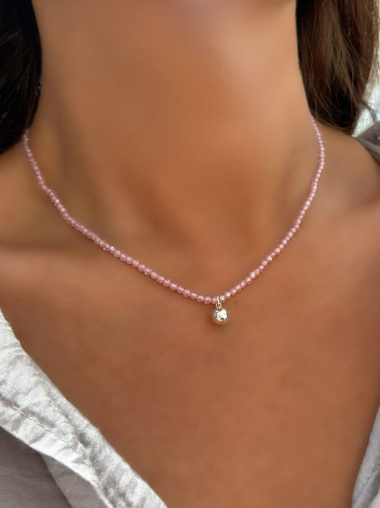 Topçuk Detaylı Kristal Boncuk Taş Çelik Kolye