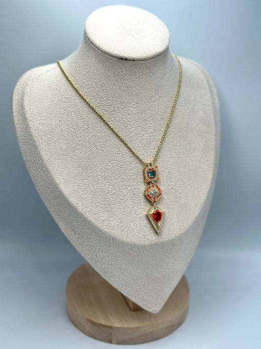 Turuncu Geometrik Kolye (Çelik)