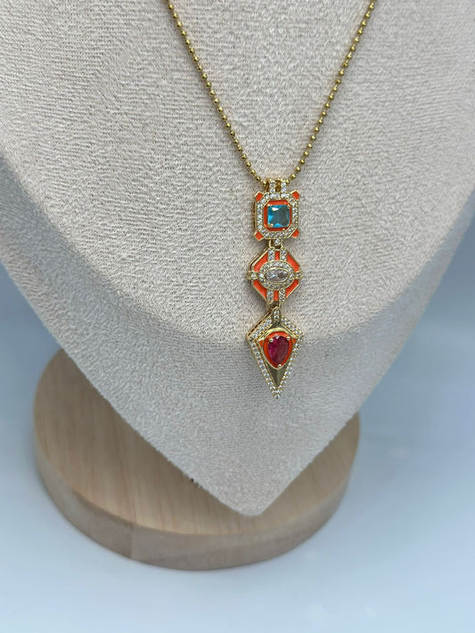 Turuncu Geometrik Kolye (Çelik)