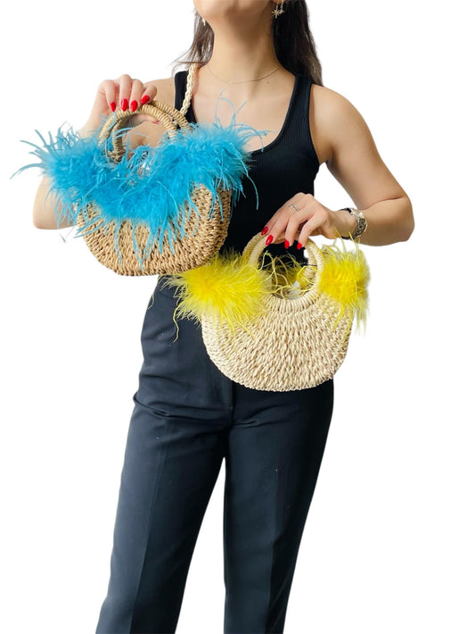 Tüy Detaylı Tasarım Byyeşo Hasır Çanta