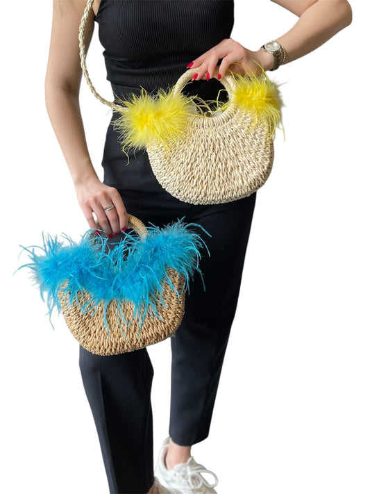 Tüy Detaylı Tasarım Byyeşo Hasır Çanta