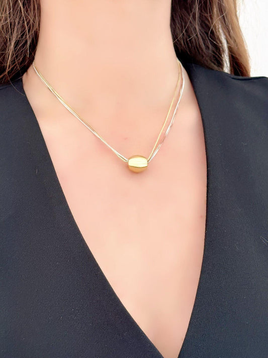 Üç Renk Zincir Detaylı Gümüş Kaplama Mini Set (Kolye ve Küpe)