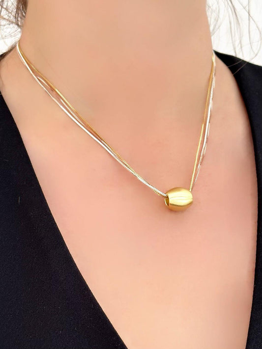 Üç Renk Zincir Detaylı Gümüş Kaplama Mini Set (Kolye ve Küpe)