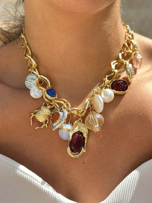 Vintage Ve İnci Charm Detay Kolye
