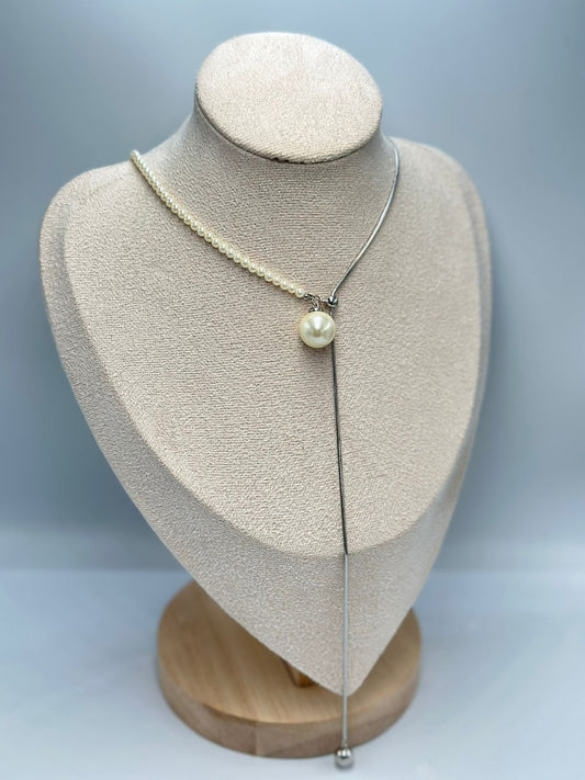 Yarı İnci Detay Kolye (Çelik)