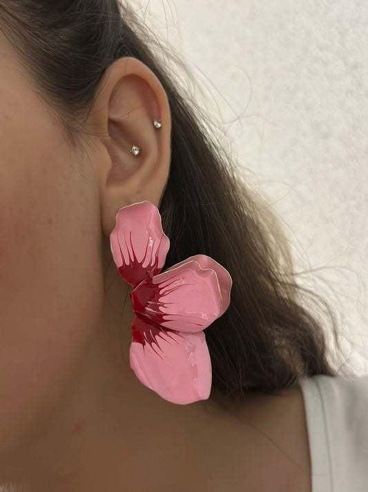 Yarım Çiçek Pembe Küpe