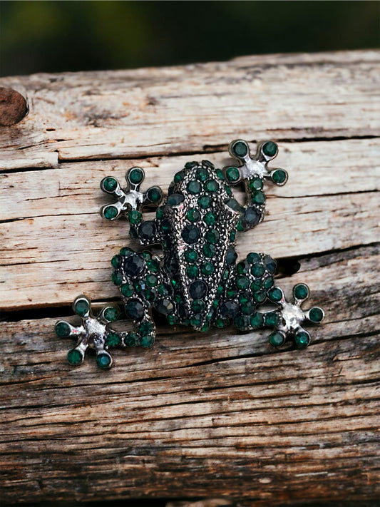 Yeşil ve Naturel Zirkon Taş Detaylı Kurbağa Figürlü Broş