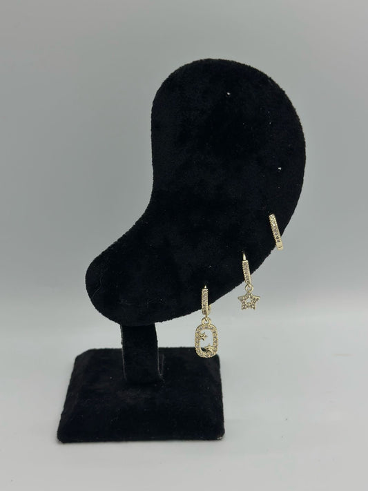 Yıldız Ve Zirkon Taş Detay Set Küpe