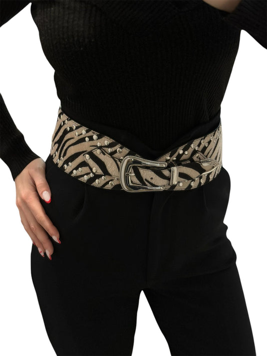 Zebra Ve Zımba Detaylı Orta Boy Kemer