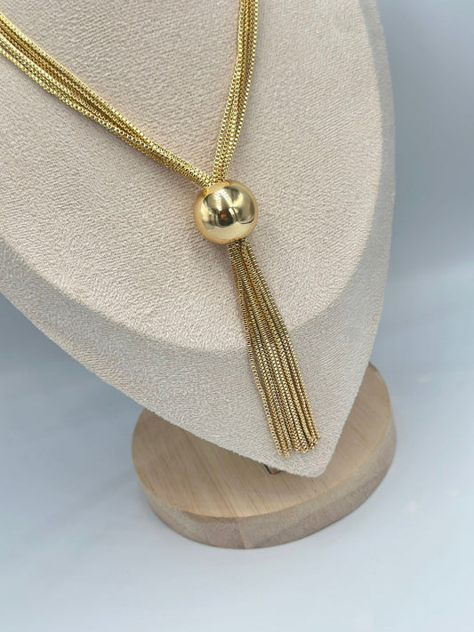 Zincir Ve Topçuk Detay Kolye (Pirinç Kaplama) (50Cm)