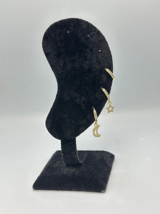 Zirkon Taş Detay Ay Yıldız Set Küpe (Çelik)