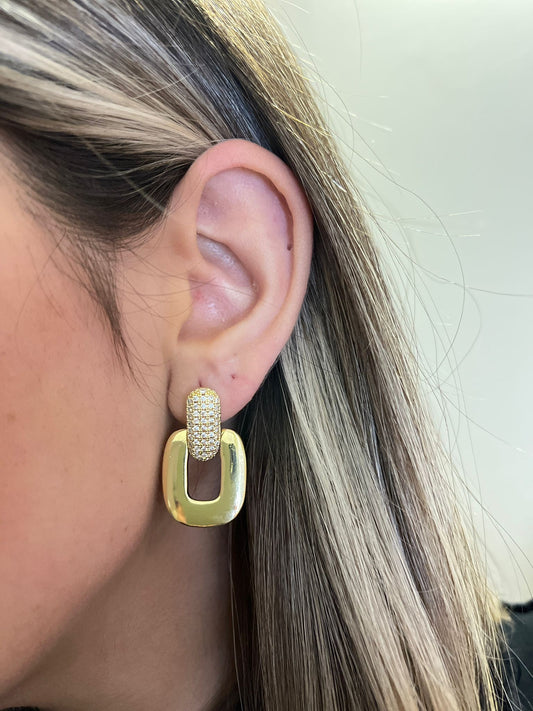 Zirkon Taş Detay Kare Kesim Küpe (Pirinç Kaplama)