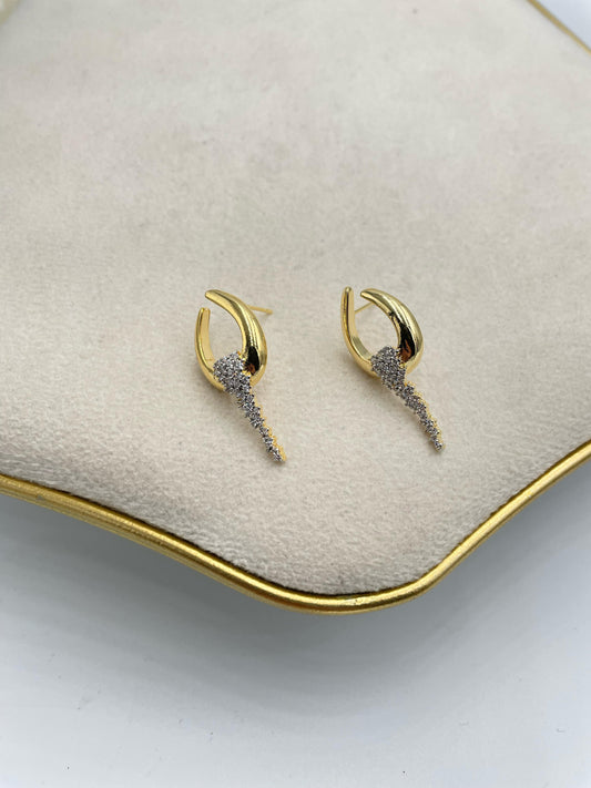 Zirkon Taş Detay Minimal Damla Küpe (Çelik)