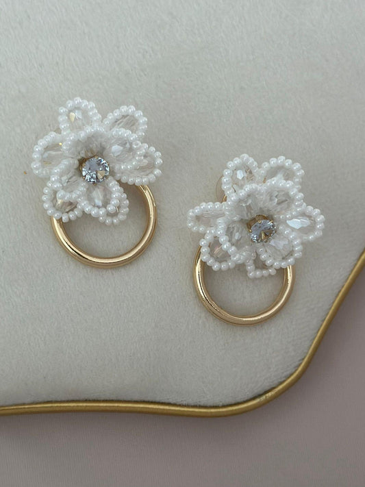 Zirkon Taş Detay Papatya Küpe (Pirinç Kaplama)