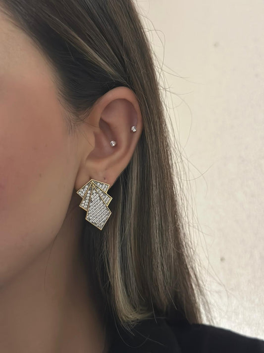 Zirkon Taş Detay Premium Geometrik Küpe