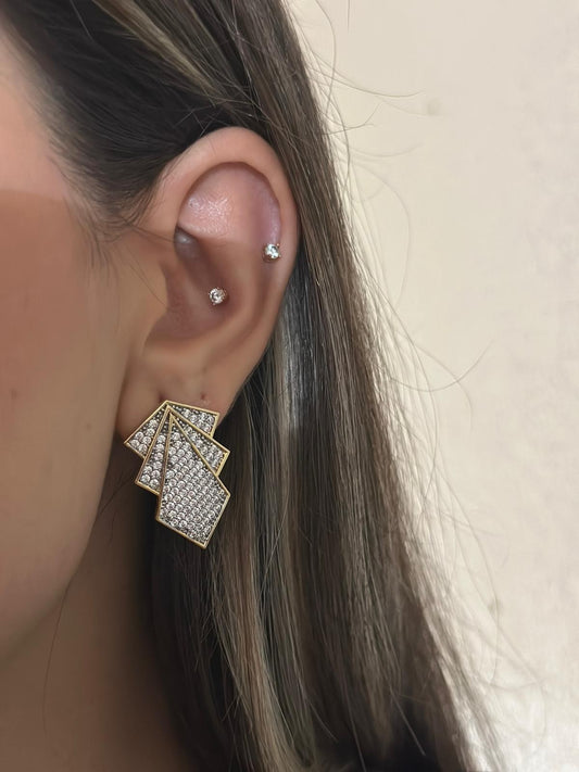 Zirkon Taş Detay Premium Geometrik Küpe