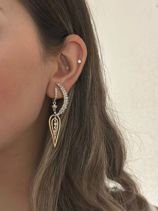 Zirkon Taş Detay Sallantılı Damla Küpe (Çelik)