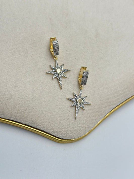 Zirkon Taş Detay Sallantılı Kutup Yıldız Küpe