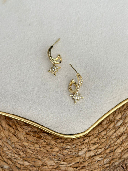 Zirkon Taş Detay Sallantılı Kutup Yıldızı Küpe