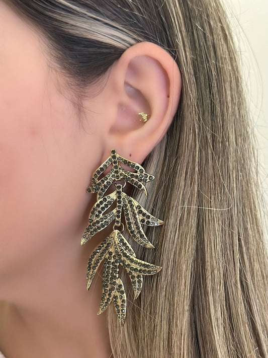 Zirkon Taş Detay Sallantılı Yaprak Küpe (Premium)