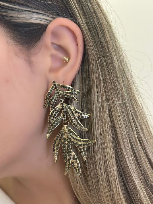 Zirkon Taş Detay Sallantılı Yaprak Küpe (Premium)