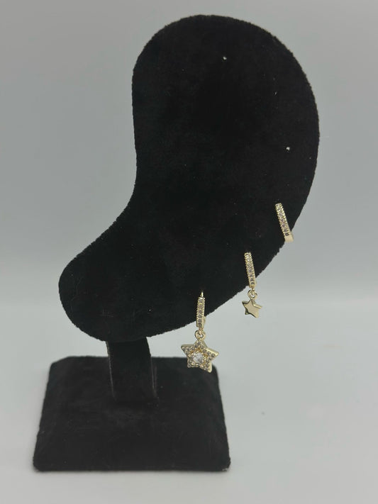 Zirkon Taş Detay Sallantılı Yıldız Set Küpe