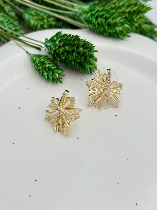 Zirkon Taş Detay Yaprak Küpe (Çelik)