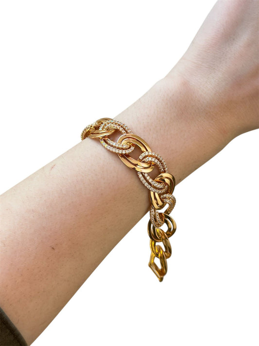 Zirkon Taş Detaylı 18K Altın Kaplama Zincir Unisex Bileklik
