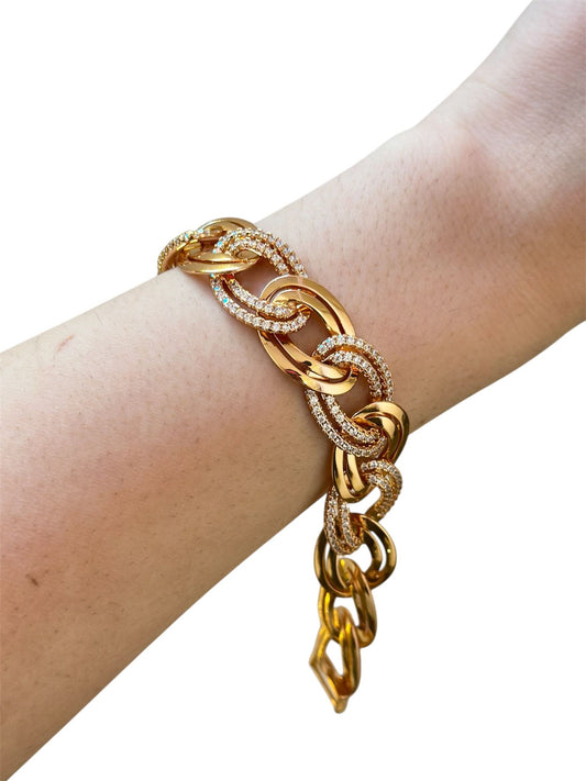 Zirkon Taş Detaylı 18K Altın Kaplama Zincir Unisex Bileklik
