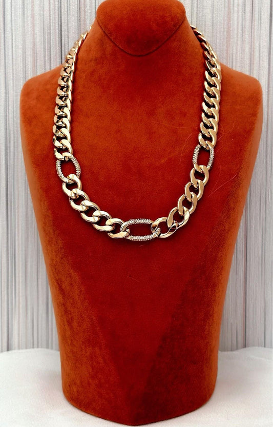 Zirkon Taş Detaylı Altın Kaplama Vintage Zincir Kolye (unisex)