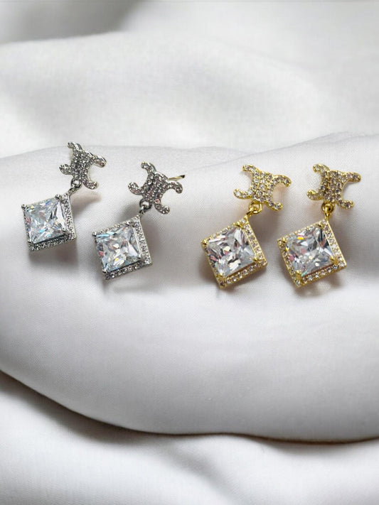 Zirkon Taş Detaylı CC Küpe (Çelik)