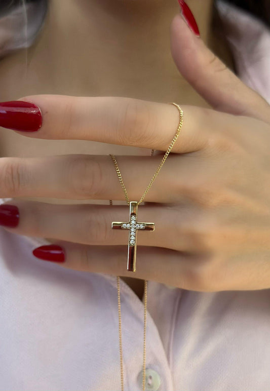 Zirkon Taş Detaylı Çelik Haç Kolye (Rose Gold)