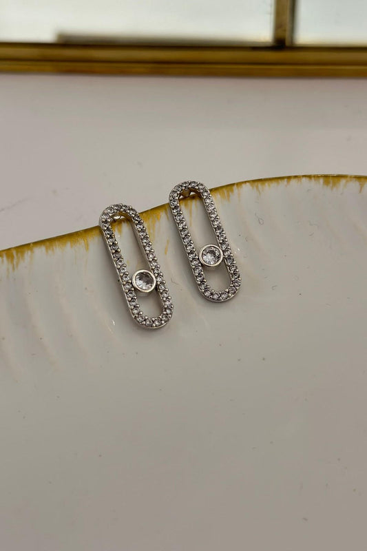 Zirkon Taş Detaylı Çengel İğne Minimal Küpe