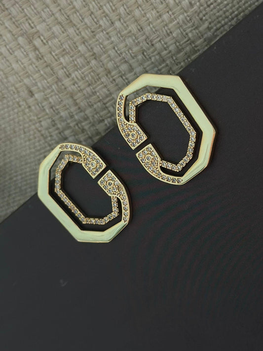 Zirkon Taş Detaylı Geometrik Küpe (Çelik)