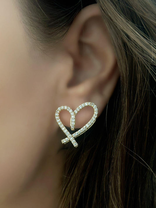 Zirkon Taş Detaylı Kalp Minimal Küpe (Çelik)