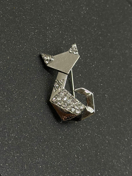 Zirkon Taş Detaylı Kedi Broş