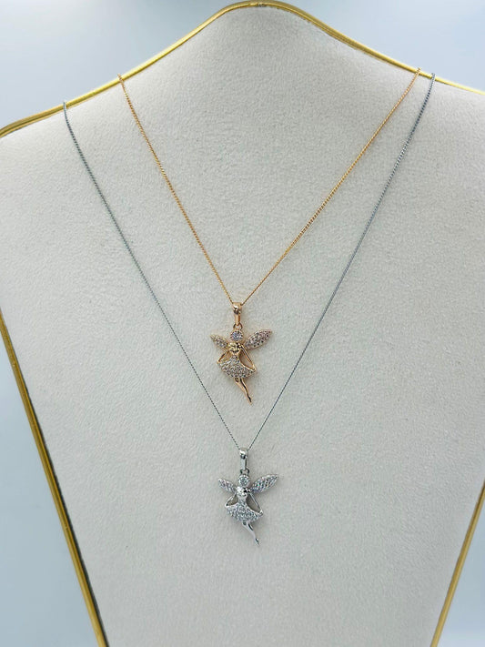 Zirkon Taş Detaylı Melek Kolye (Çelik)