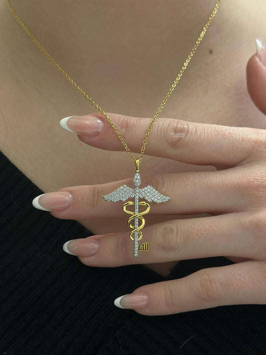 Zirkon Taş Detaylı Melek Kolye (Rose Gold) (Çelik)