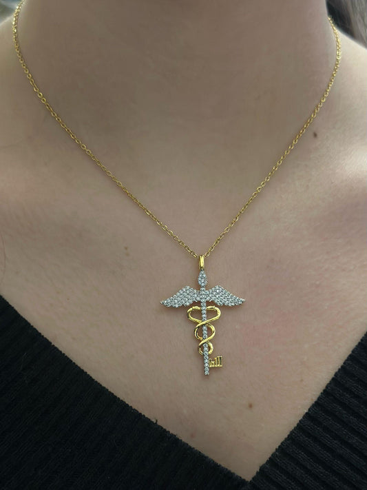 Zirkon Taş Detaylı Melek Kolye (Rose Gold) (Çelik)