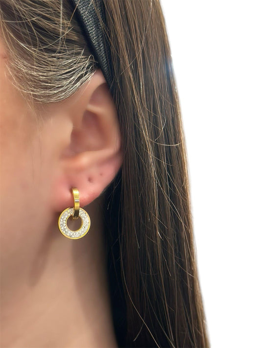 Zirkon Taş Detaylı Minimal Çelik Gold Küpe