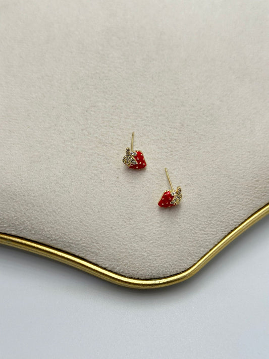 Zirkon Taş Detaylı Minimal Çilek Küpe (Pirinç Kaplama9