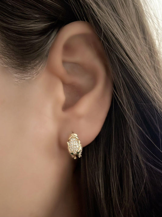 Zirkon Taş Detaylı Minimal Kaplan Kafası Figürlü Pirinç Kaplama Küpe