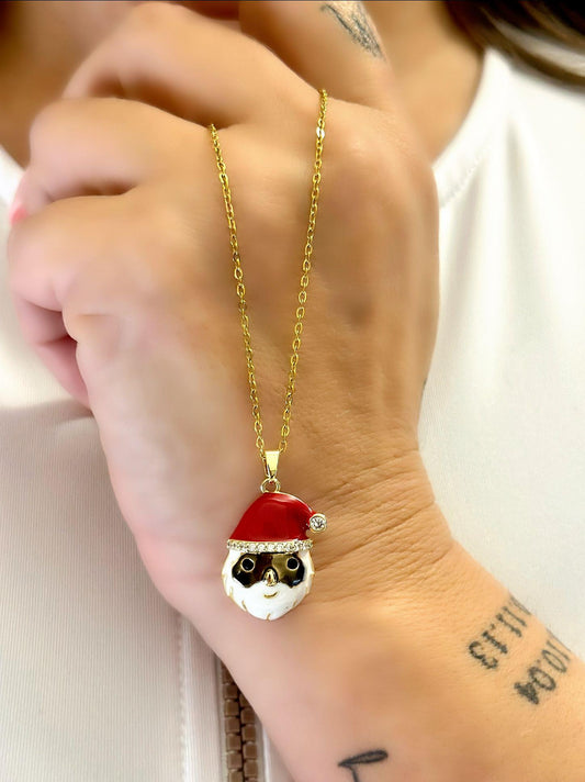 Zirkon Taş Detaylı Noel Baba Kolye (Pirinç Kaplama)