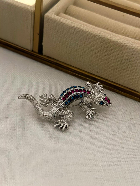 Zirkon Taş Detaylı Otantik Metal İguana Figürlü Broş