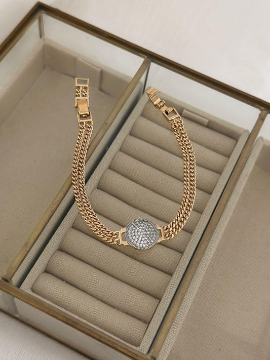 Zirkon Taş Detaylı Rose Gold Zincir Unisex Çelik Bielklik