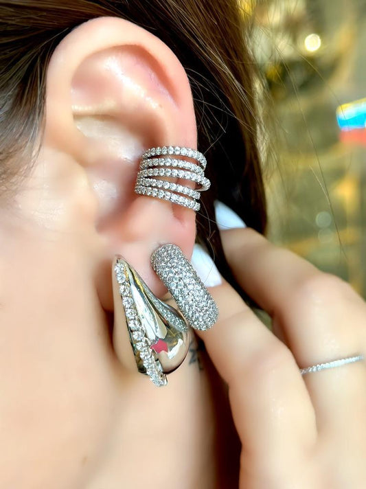 Zirkon Taş Detaylı Su Damlası Model Küpe (Pirniç Kaplama)