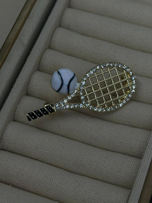 Zirkon Taş Detaylı Tenis Raketi Broş